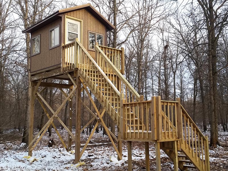 hunting deer stands cabins blind cabin custom tower woods camo staircase wisconsin